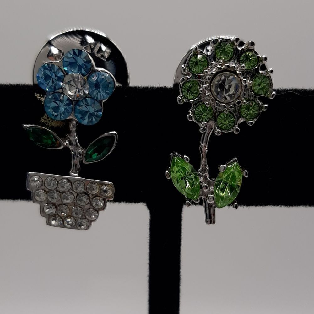 Silver and crystal flower earrings